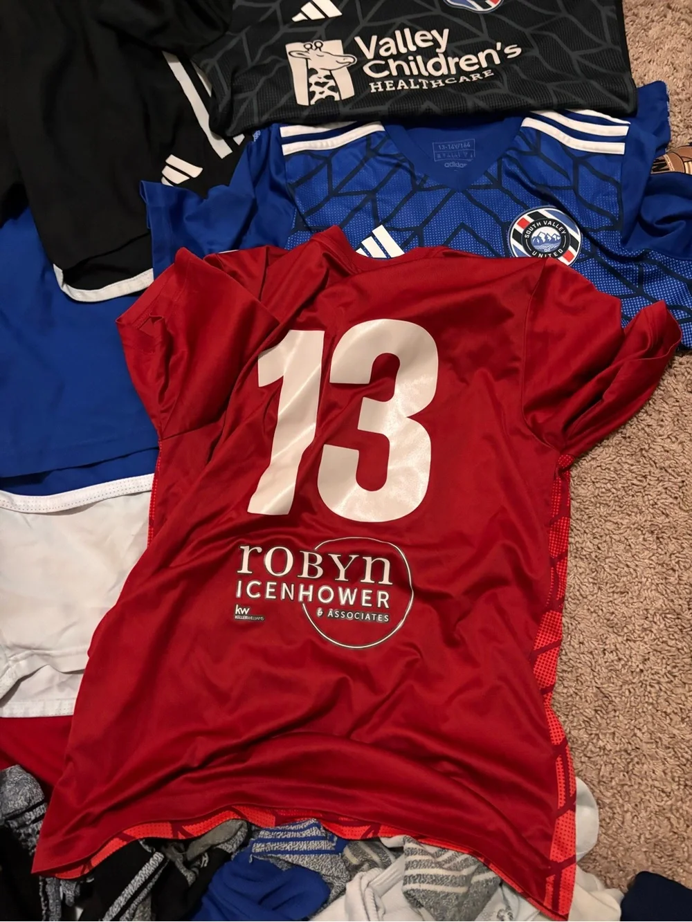 adidas Kids Soccer Jersey & Shorts Bundle - Black, Blue, Gray, Red, White